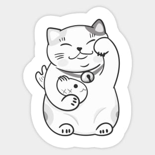Smiling cat with a fish cute gift for cat lovers Sticker